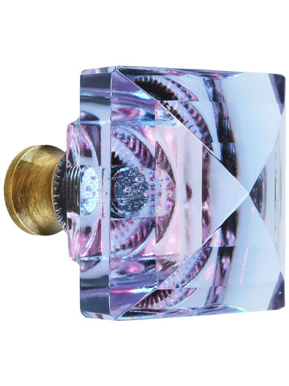 Blue to Lavender Lead-Free Square Crystal Knob with Solid Brass Base in Antique Brass.